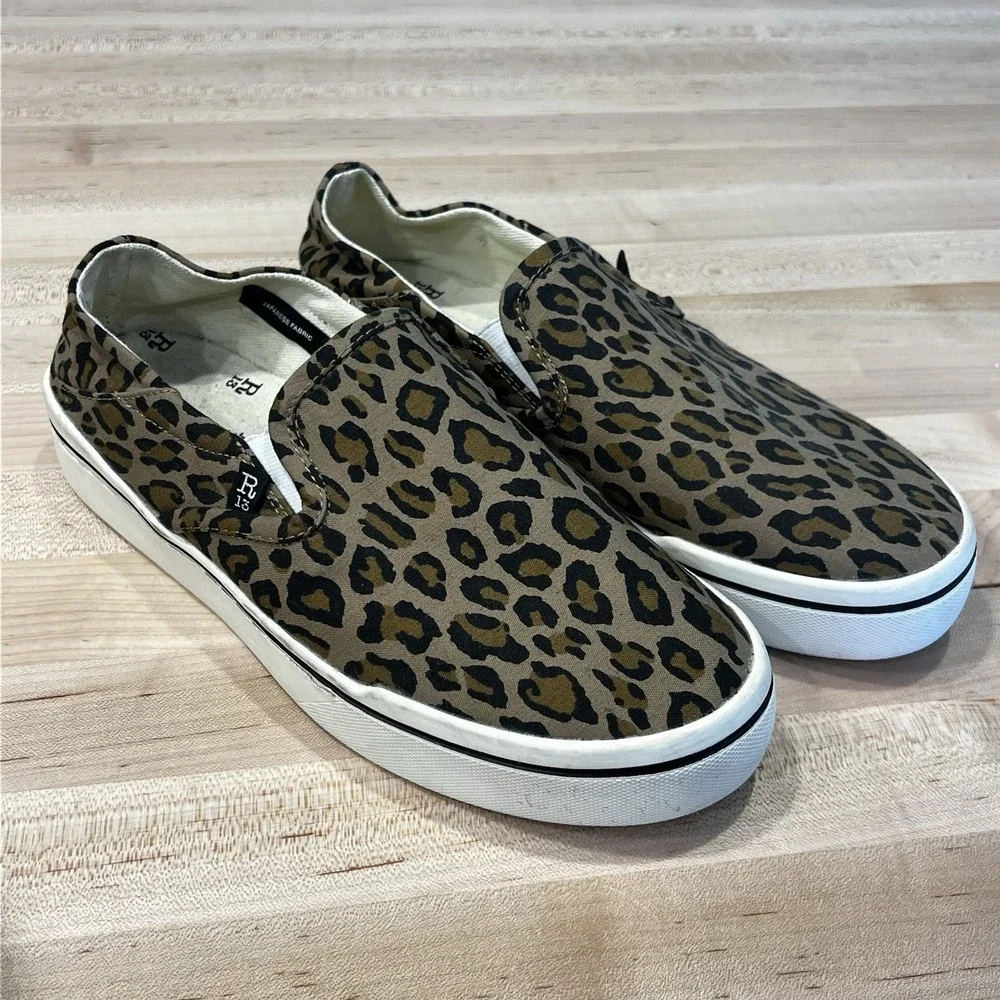 R13 Cheetah Print Canvas Slip-On Sneakers Women's Size 9, Men's 7, Bag Included